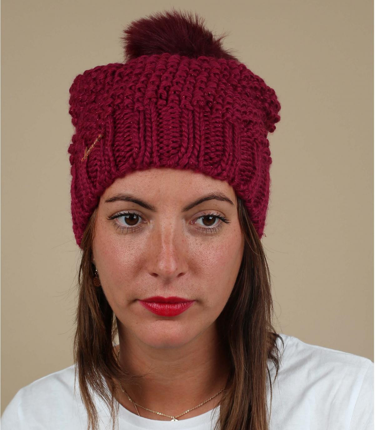 pink pompom beanie Talia raspberry